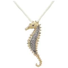Diamond Sapphire Sea Horse Brooch or Pendant