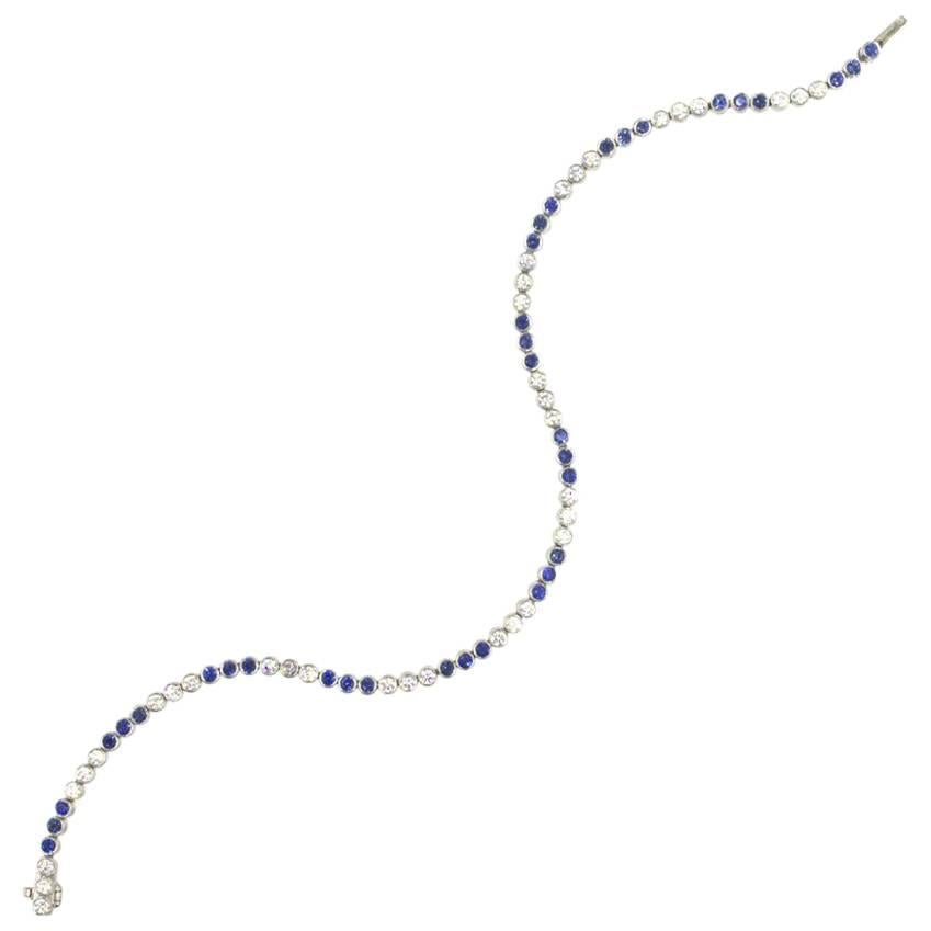 Tiffany & Co. Jazz Diamond Sapphire Platinum Bezel Set Bracelet