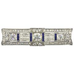 Art Deco Diamond Sapphire Platinum Brooch Pin 7