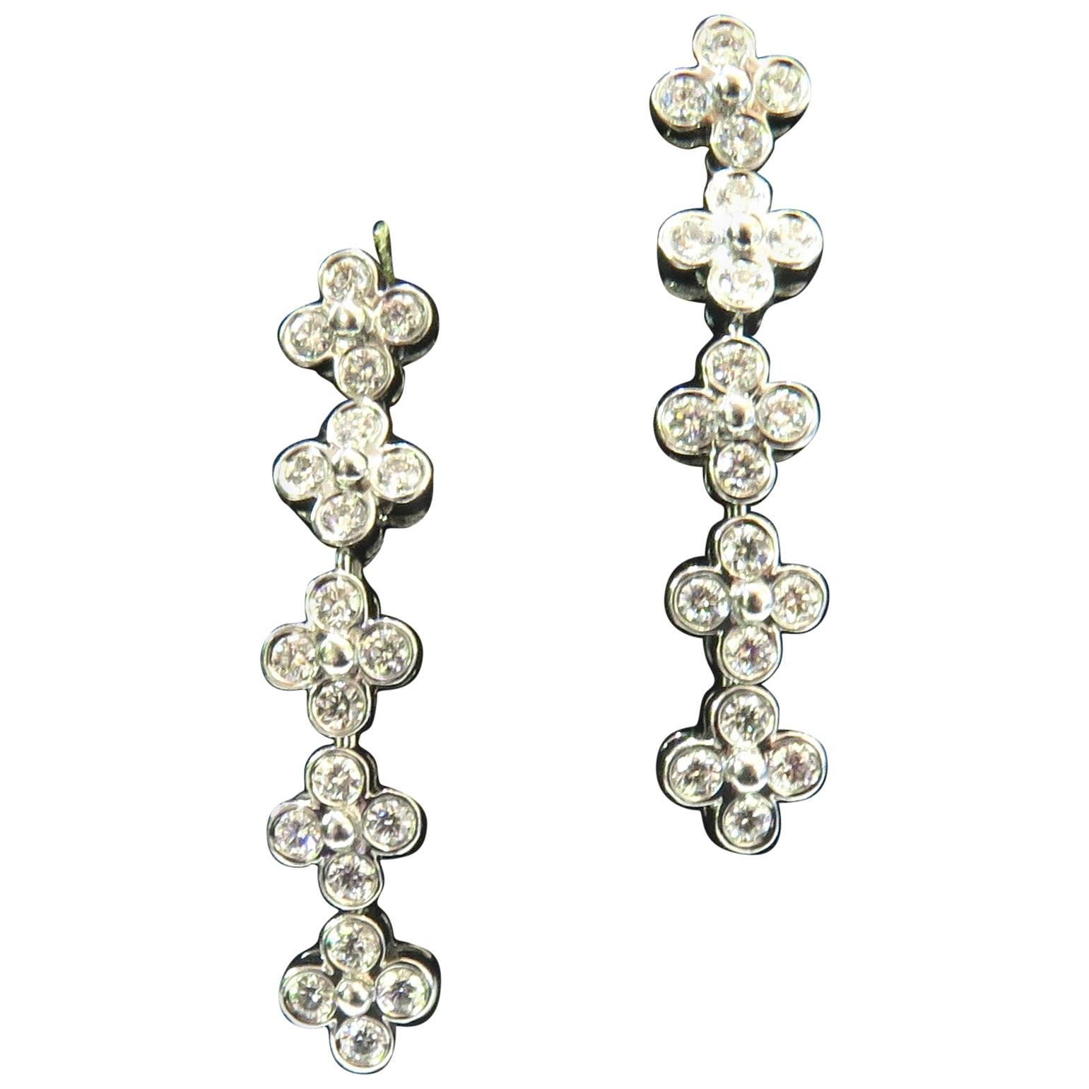 Tiffany & Co. Lace Collection Diamond Platinum Long Drop Post Earrings