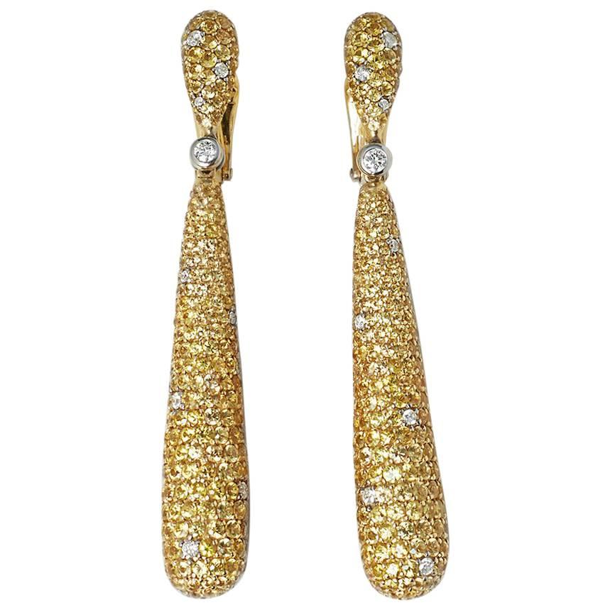 De Grisogono 18 Karat Yellow Gold Yellow Sapphire & White Diamond Gocce Earrings