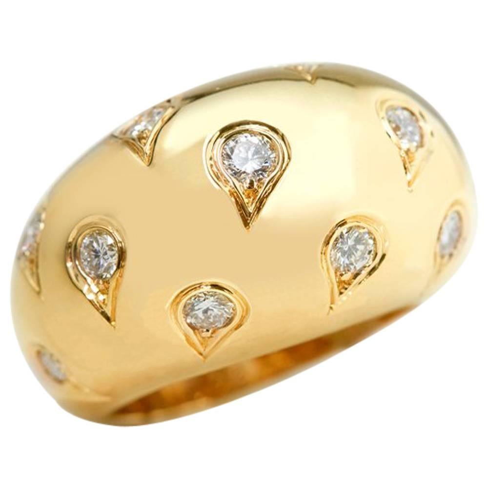 Cartier 18 Karat Yellow Gold Round Brilliant Cut Diamond Bombe Ring 