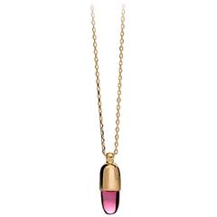 Pink tourmaline 18kt Solid yellow Gold Pendant necklace