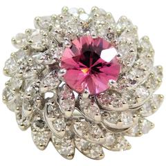 Vintage Pink Sapphire Diamond White Gold Cluster Ring