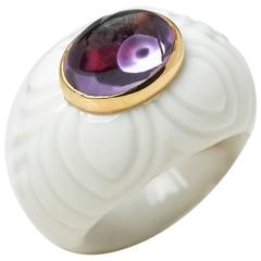 Bulgari Amethyst Gold Porcelain Chandra Cocktail Ring 10