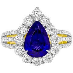 Tanzanite Diamond Two Color Gold Halo Ring 4