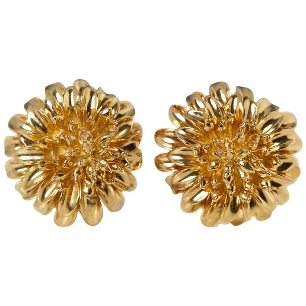 Tiffany & Co. 18 Karat Yellow Gold Chrysanthemum Earrings