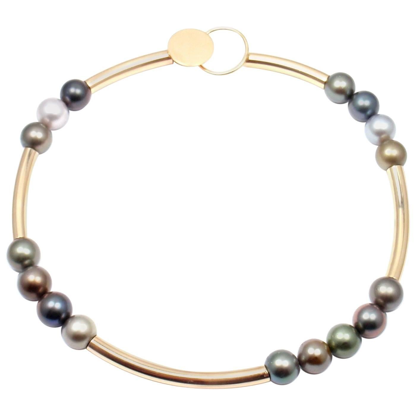 Modernist Betty Cooke Large Tahitian Pearls Yellow Gold Necklace