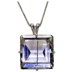 Emerald Cut Clear Quartz with Black Tourmaline Line Pendant in Sterling Silver