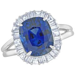 5.17 Carat Cushion Cut Sapphire and Diamond Platinum Ring