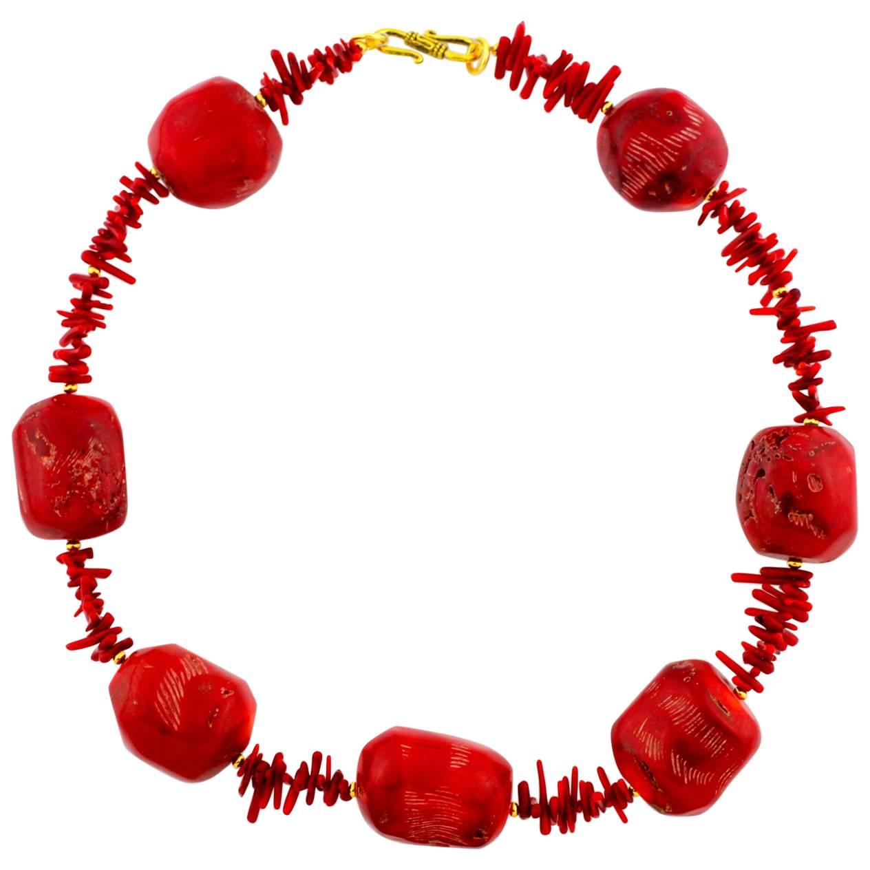 AJD Artistic Chic Extra-Large Red Bamboo Coral Necklace For Sale