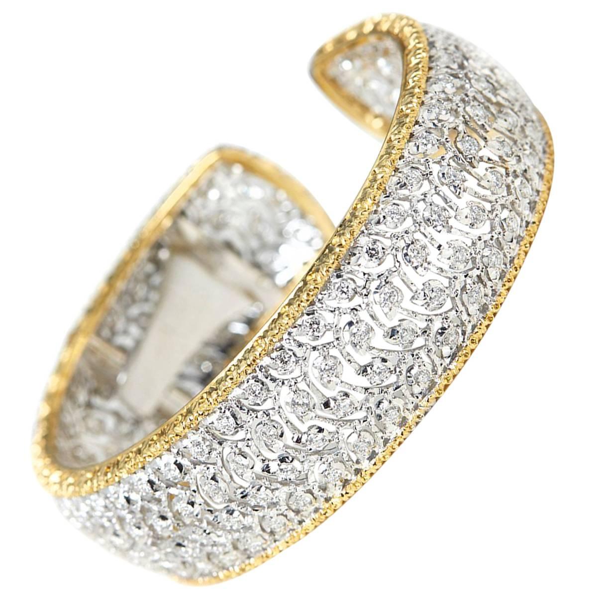 Buccellati 18 Karat White & Yellow Gold 5.00 Carat Diamond Cuff Bracelet