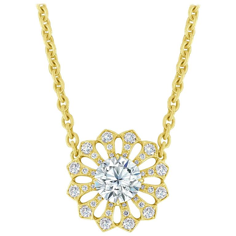 Bez Ambar GIA Certified Diamond Sunflower Necklace at 1stdibs