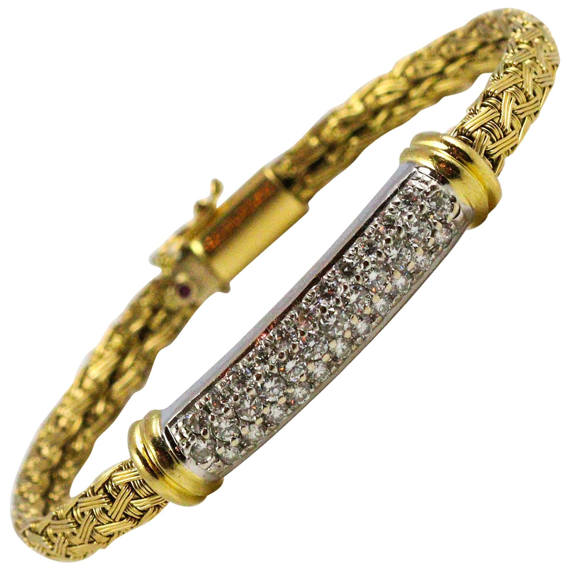 Roberto Coin Yellow Gold Woven Silk and Pave Diamond Bracelet