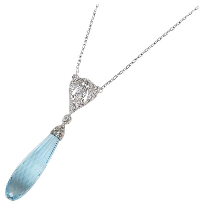 Tiffany & Co. Edwardian Briolette Aquamarine Diamond Platinum Necklace