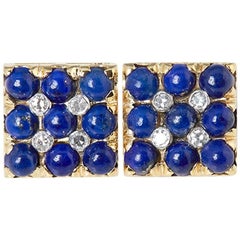 Van Cleef & Arpels 18 Karat Yellow Gold Lapis Lazuli & Diamond Cufflinks