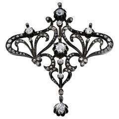 French Diamond Silver on Gold Brooch and Pendant Necklace 8