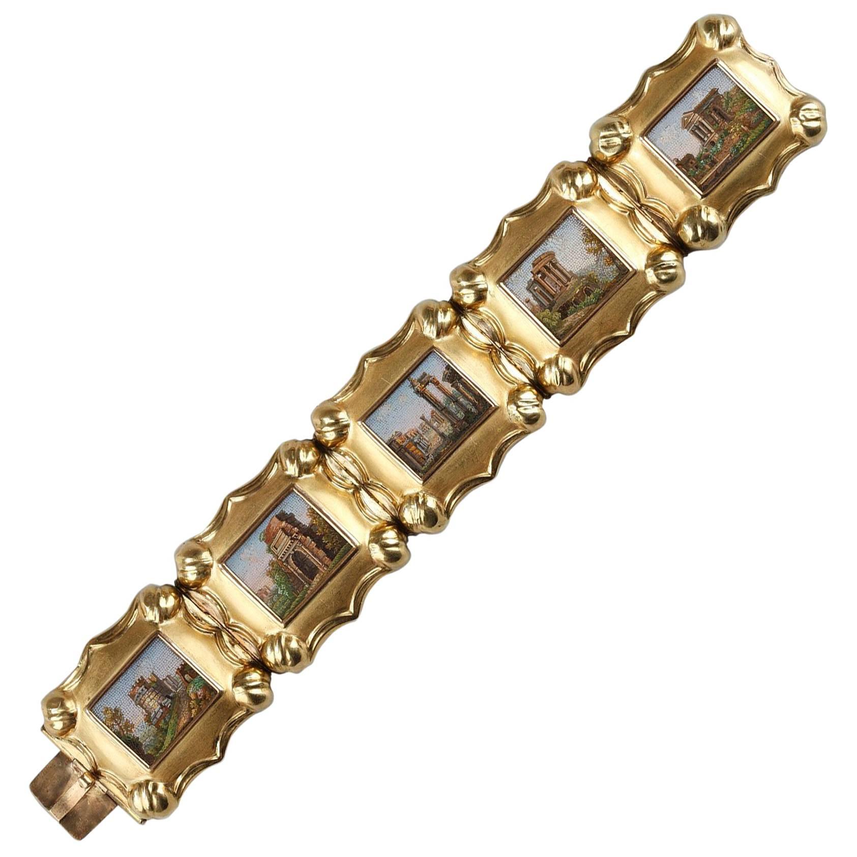 Gold and Micromosaic Bracelet, First Part of the 19th Century For Sale