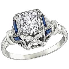 Art Deco GIA Certified 0.99 Carat Diamond Gold Engagement Ring