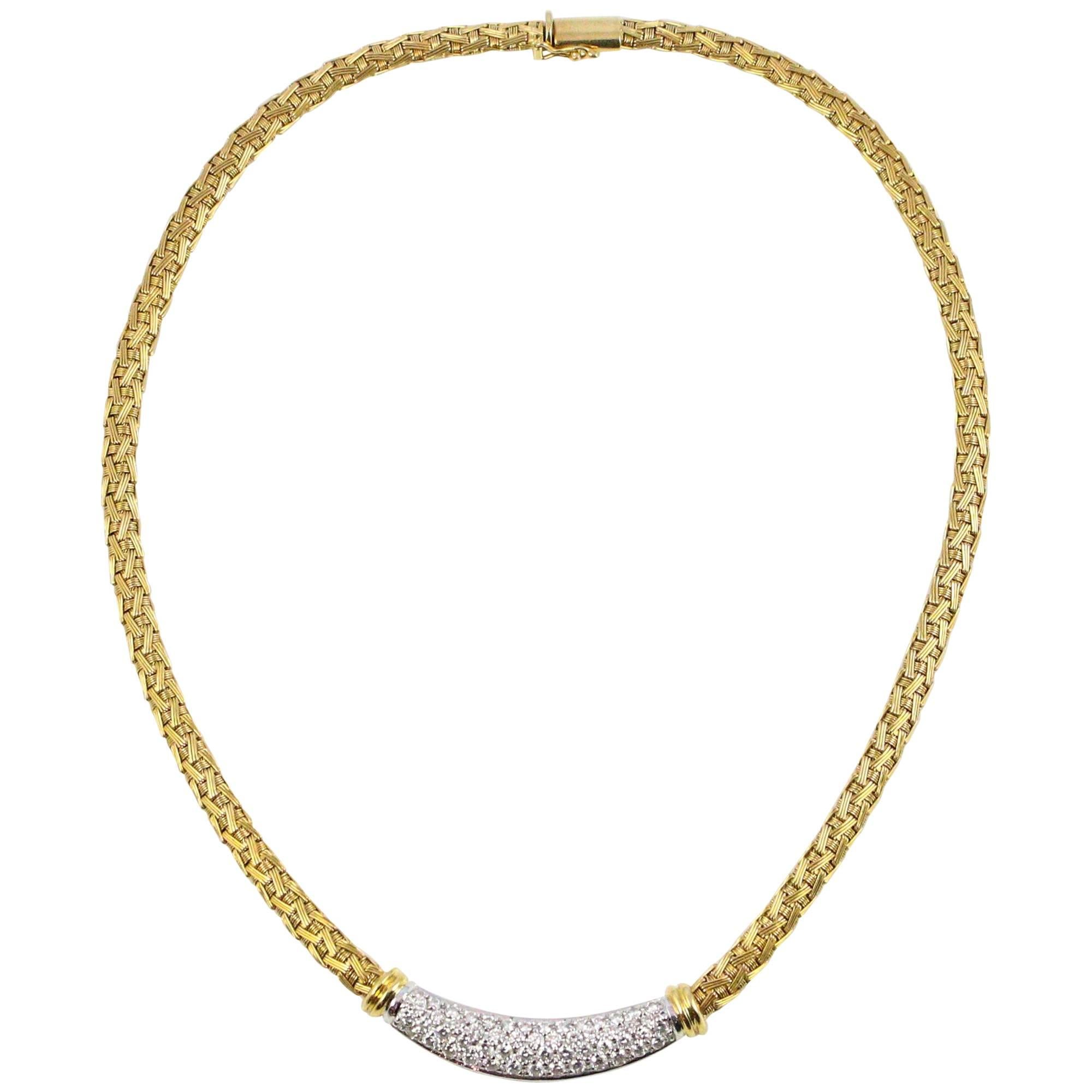 Roberto Coin Yellow Gold Pave Diamond Yellow Gold Woven Silk Necklace