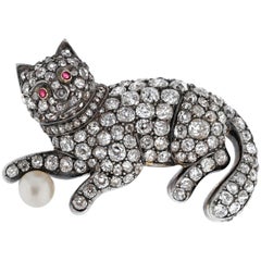Victorian Diamond Cat Brooch
