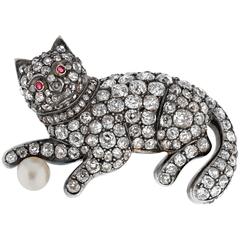 Victorian Diamond Cat Brooch 3
