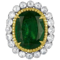 GIA Certified Emerald Diamond Double Halo Two Color Gold One of a Kind Ring