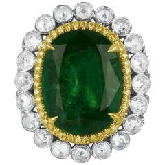 GIA Certified Emerald Diamond Double Halo Two Color Gold One of a Kind Ring 1