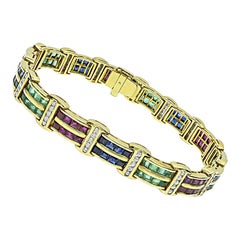 1.50ct Diamond 4.40ct Multi Color Precious Gemstone Gold Bracelet