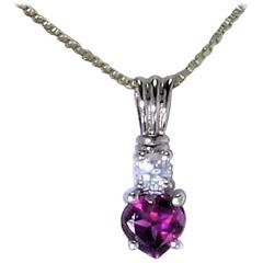 Heart Shape Rhodolite Garnet Zircon Sterling Silver Pendant 12