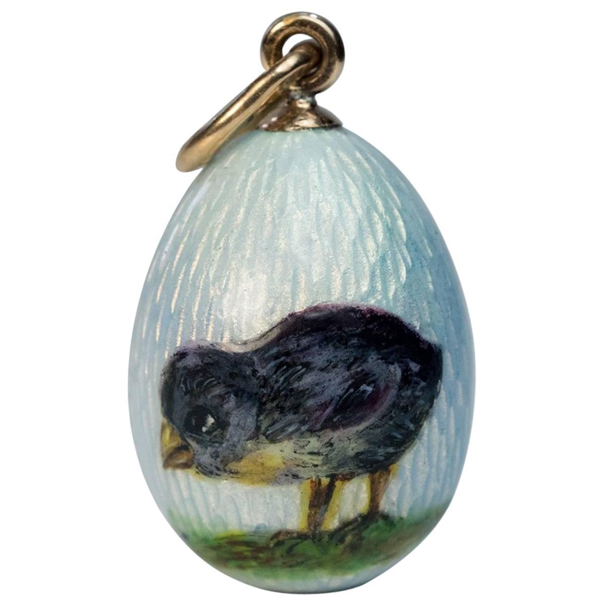 Faberge Antique Guilloche Enamel Egg Pendant