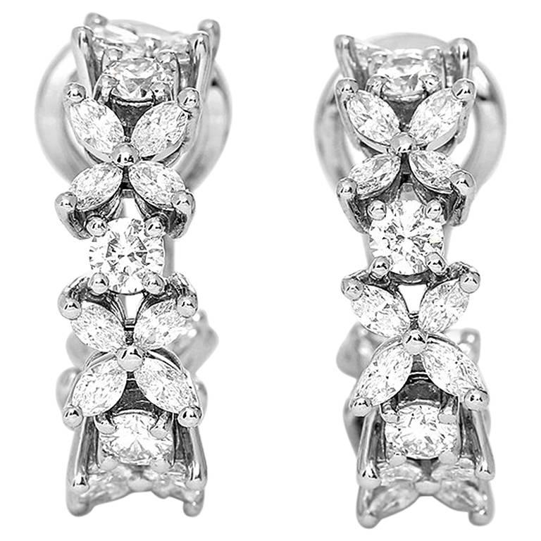 Tiffany & Co. Victoria Diamond Platinum Alternating Hoop Earrings