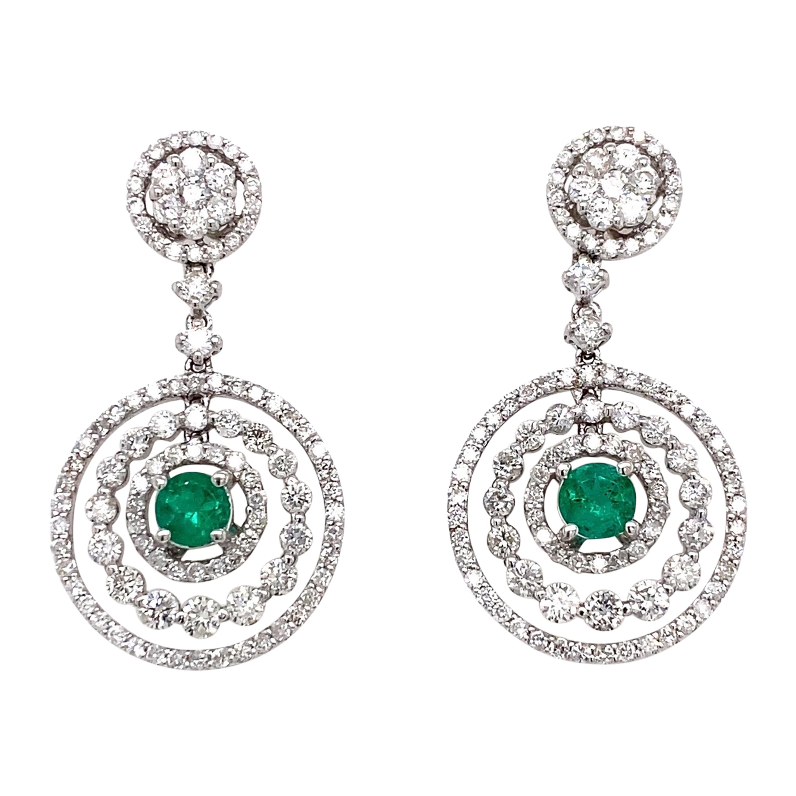 Emilio Jewelry 3.12 Carat Emerald Diamond Earrings For Sale