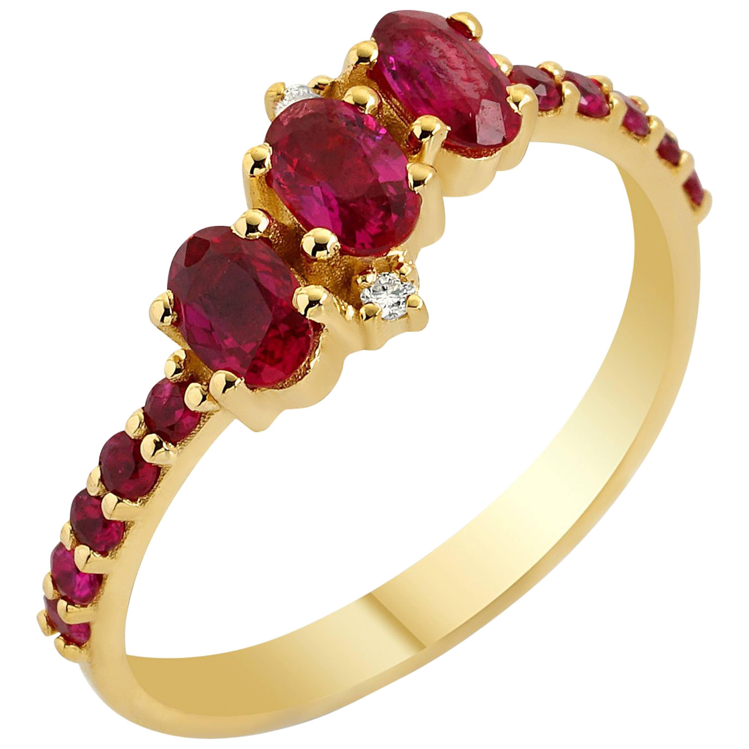 Seraphina 1.17 Carats  Mozambique Rubies Diamond Gold Trio Ring For Sale