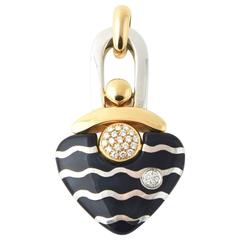 Vintage Nouvelle Bague Fish or Heart Lock Enamel Diamond Gold Pendant