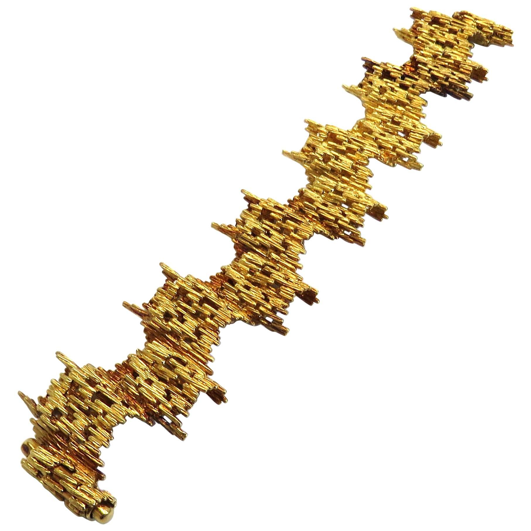 Impressive 1970s Toliro Free Form Gold Bracelet