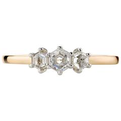 Hexagon Rose Cut Diamond yellow gold platinum Ring