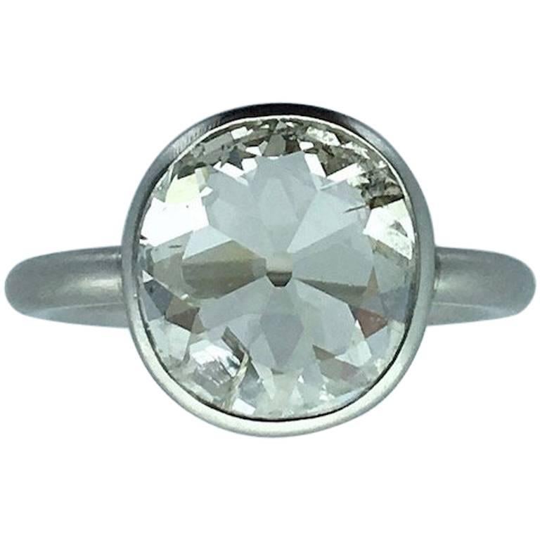 2.23 Carats Old Mine Cut Diamond Platinum Contemporary Ring