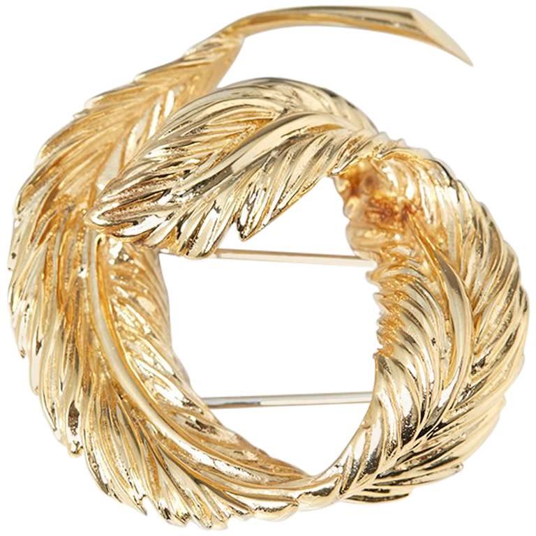 Van Cleef & Arpels 18 Karat Yellow Gold Feather Design Vintage Brooch