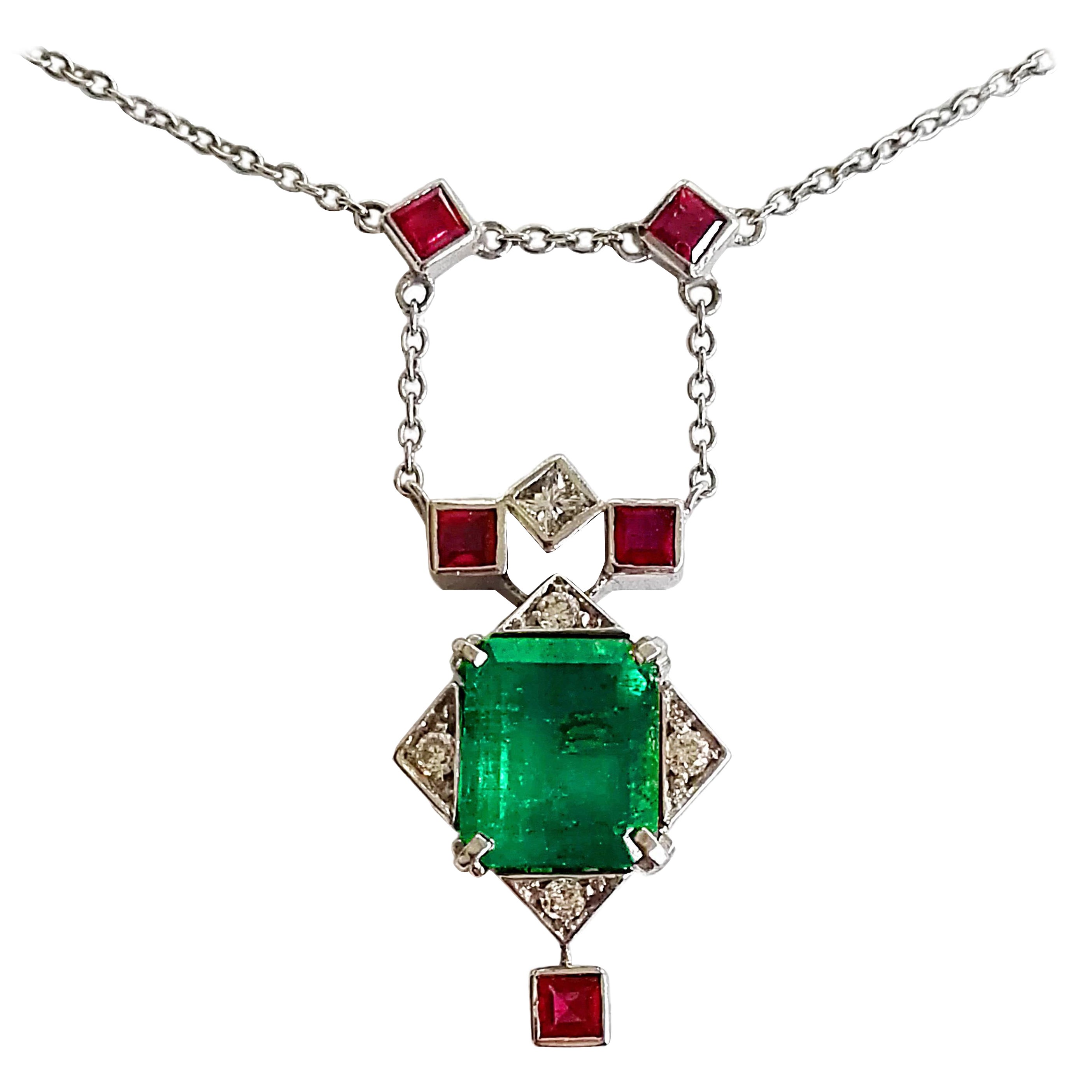 Dalben Emerald Ruby Diamond Gold Pendant Necklace For Sale