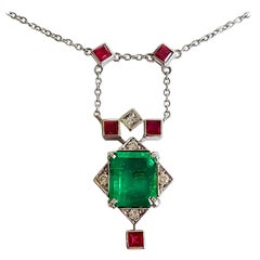 Dalben Emerald Ruby Diamond Gold Pendant Necklace