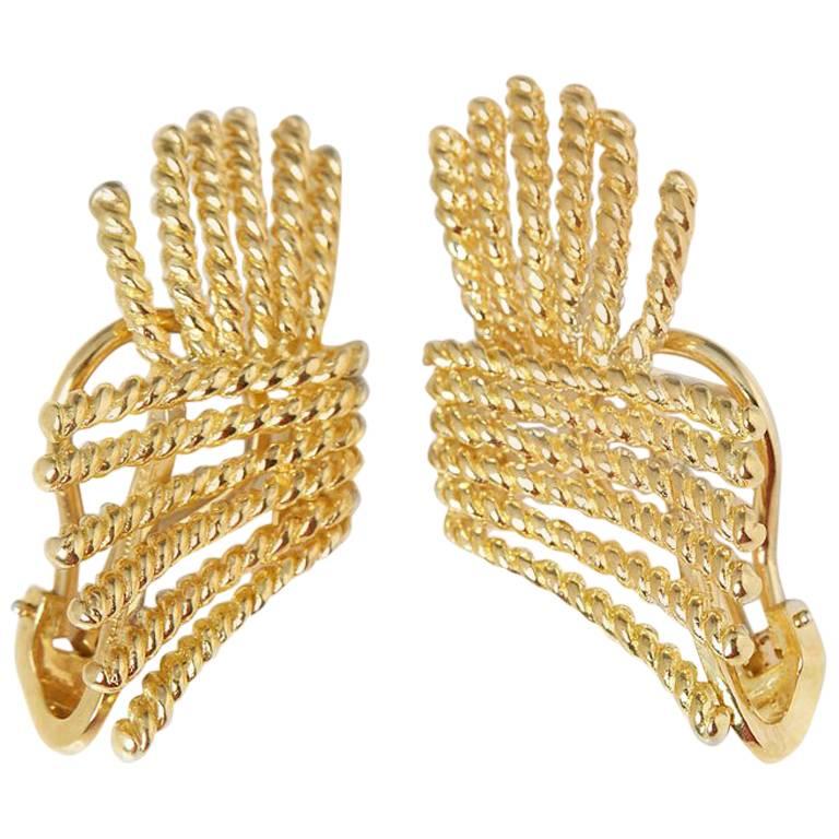 Tiffany & Co. 18 Karat Yellow Gold Rope Design Schlumberger Earrings