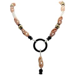 Luise Onyx Stone Pearl Gold Link Necklace 1