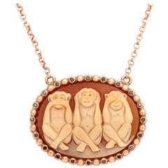 Amedeo Wise Monkeys Cameo Necklace