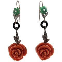 Luise Agate Resin Coral Onyx Diamond Silver Gold Dangle Earrings