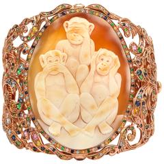 Amedeo Wise Monkeys Cameo Cuff Bracelet