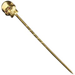 Antique Victorian Memento Mori Gold Skull Stick Pin