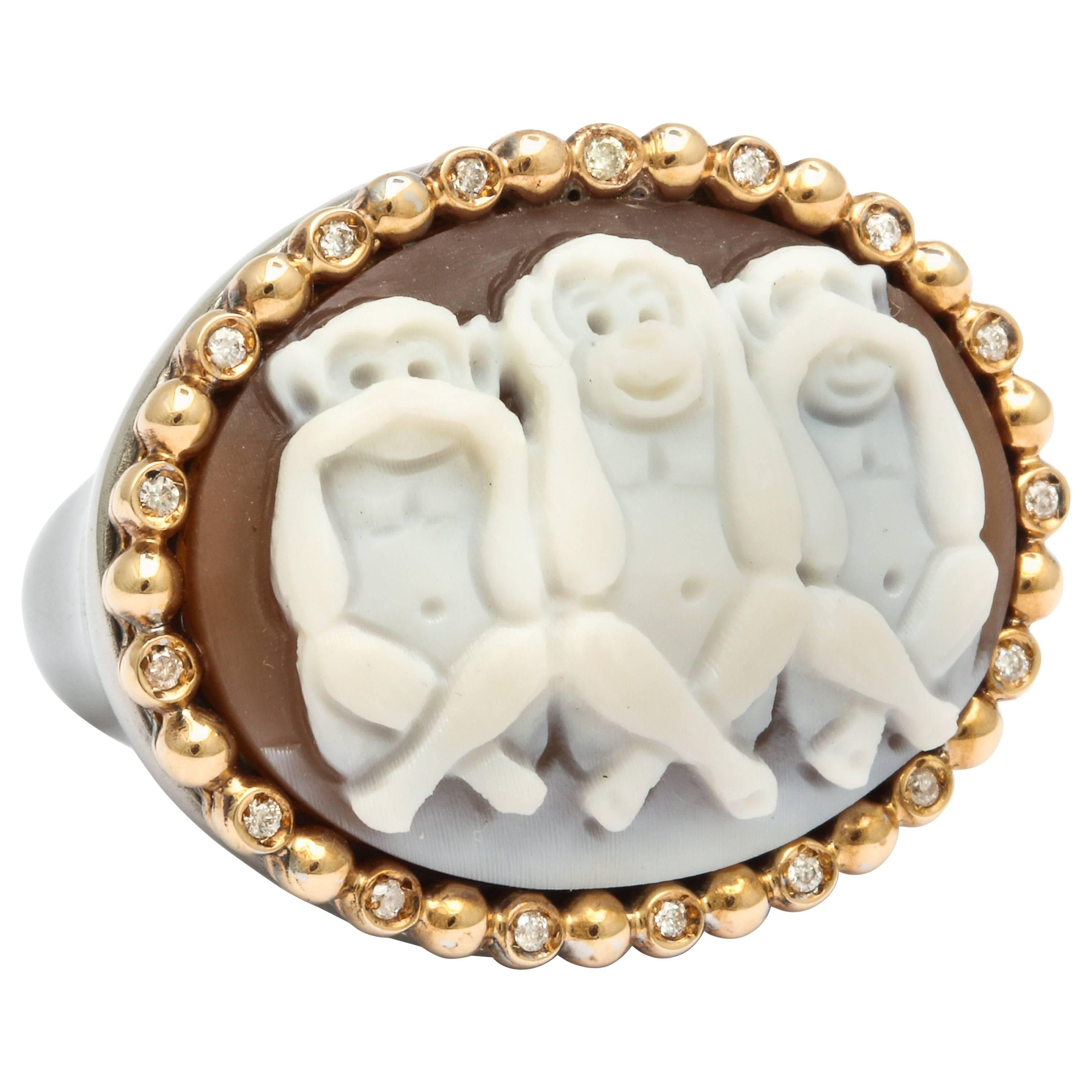 Amedeo Cameo Gold See No Evil Ring For Sale