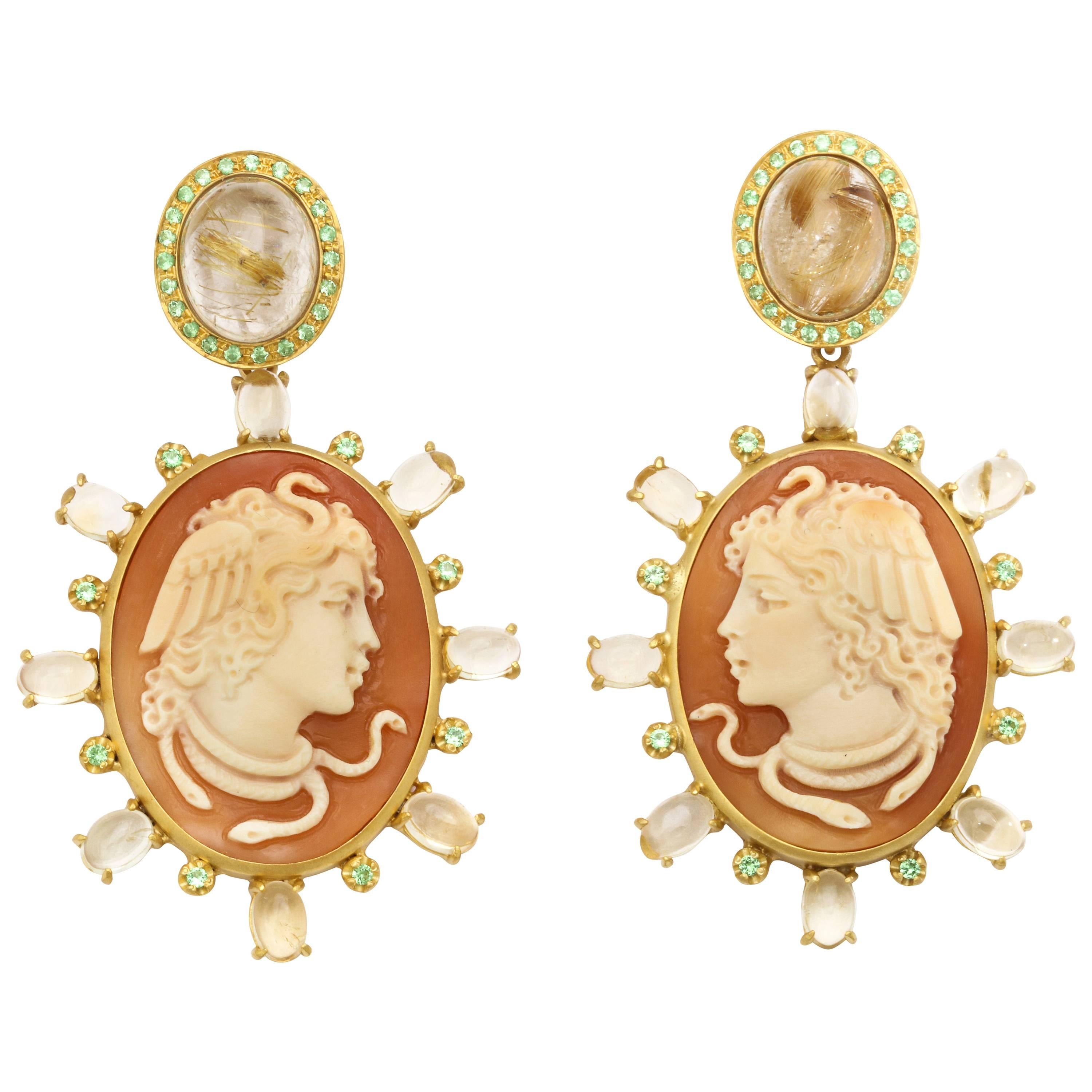 Amedeo Medusa Couture Earrings with Tsavorites For Sale