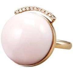 Paige Novick Pink Opal Cabochon Ring with Curved Diamond Pave Bar